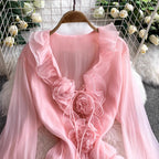 V-neck 3D Ruffled Princess Dress