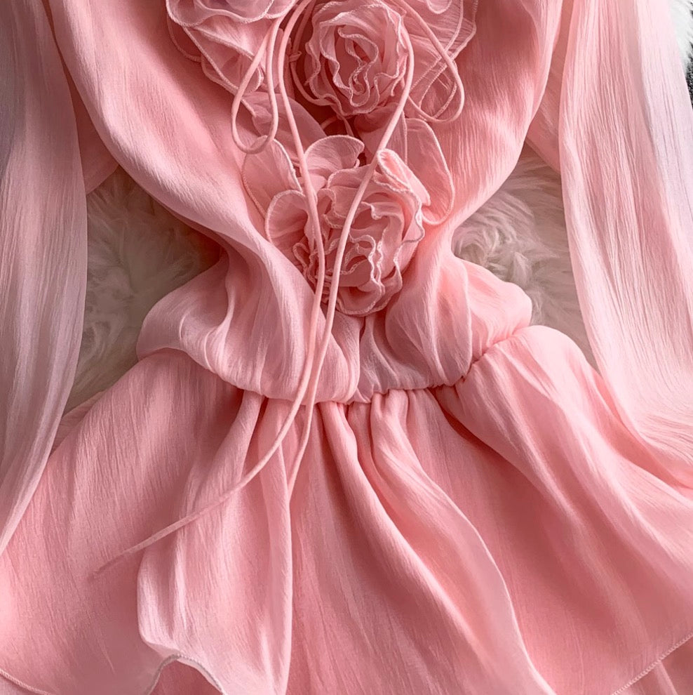 V-neck 3D Ruffled Princess Dress
