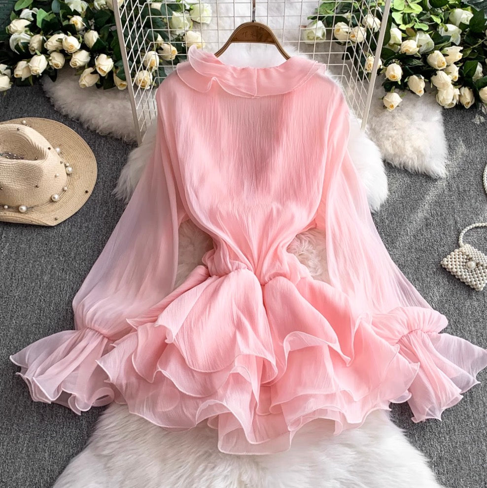 V-neck 3D Ruffled Princess Dress