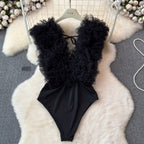 Sexy Deep V-neck Furry Jumpsuits