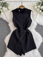 Simple Design Black Sleeveless Rompers