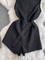 Simple Design Black Sleeveless Rompers
