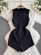 Simple Design Black Sleeveless Rompers