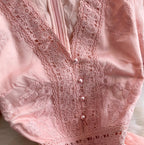 V-neck Embroidered Puffy Sleeve Dress