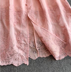 V-neck Embroidered Puffy Sleeve Dress
