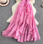 Bow-tie Irregular Ruffled Slip Dress