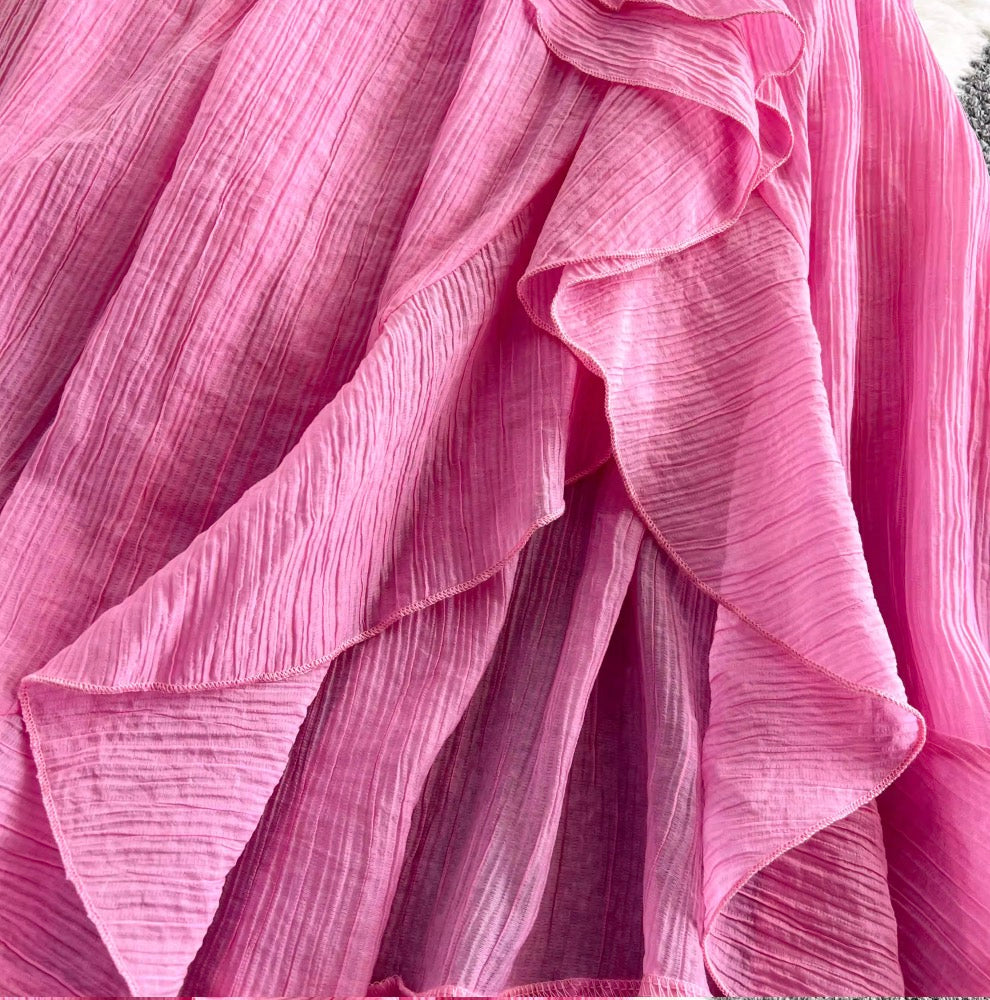 Bow-tie Irregular Ruffled Slip Dress