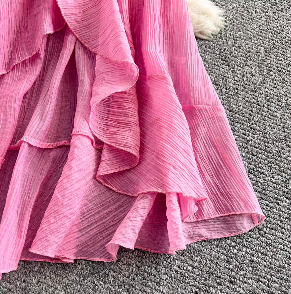 Bow-tie Irregular Ruffled Slip Dress