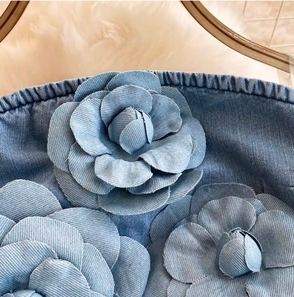 Handcraft 3D Ruffled Flower Blue Dress