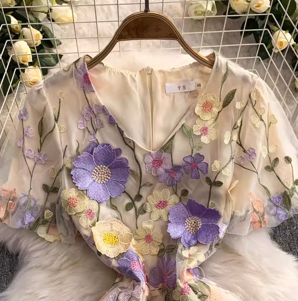 Colorful 3D Flower Short Dress