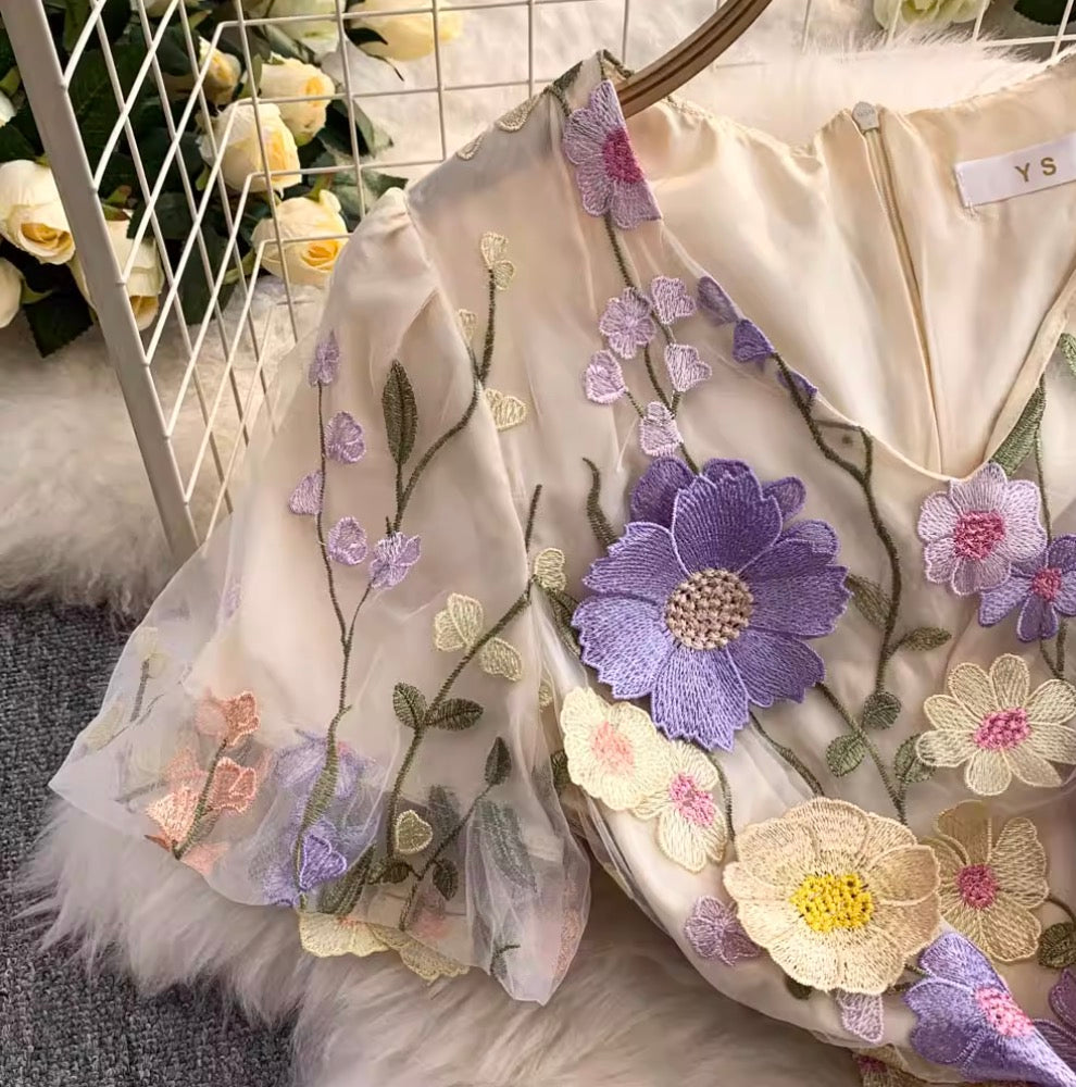 Colorful 3D Flower Short Dress