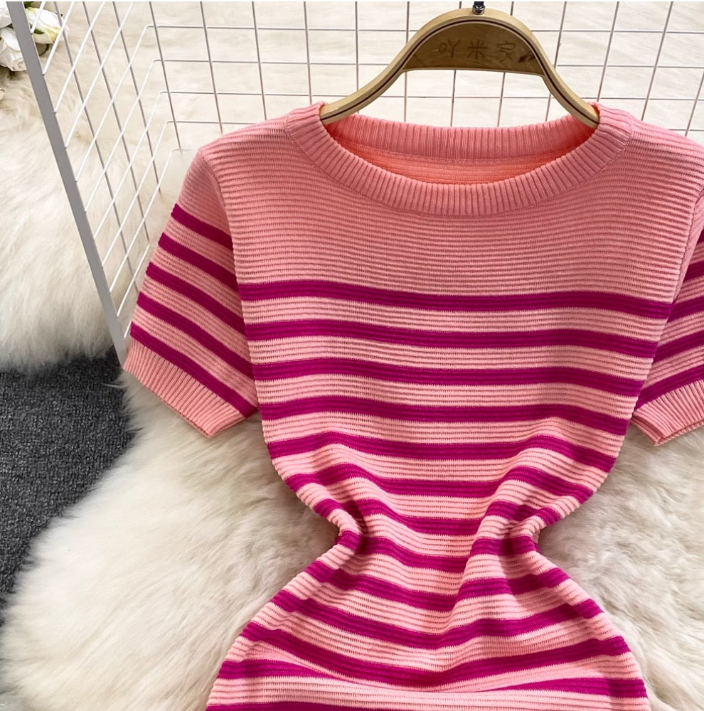 Sweetie Crew Neck Striped Dress