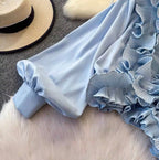 Vintage V-neck Ruffled Short Top