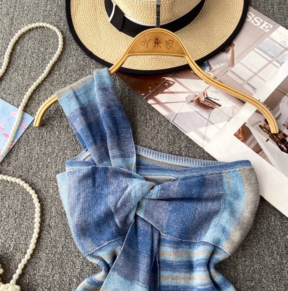 Colorful Striped Knotted One-shoulder Top