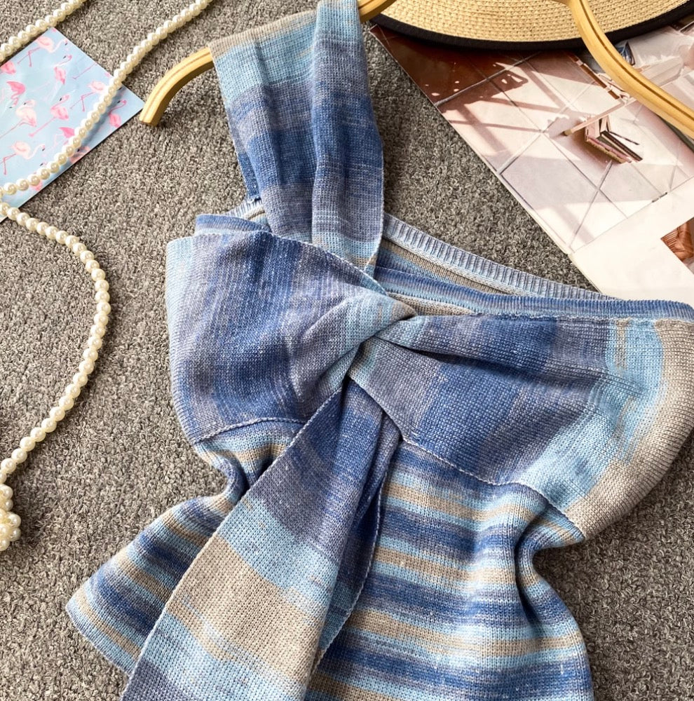 Colorful Striped Knotted One-shoulder Top