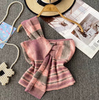 Colorful Striped Knotted One-shoulder Top
