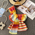 Colorful Striped Knotted One-shoulder Top