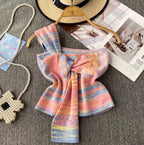 Colorful Striped Knotted One-shoulder Top