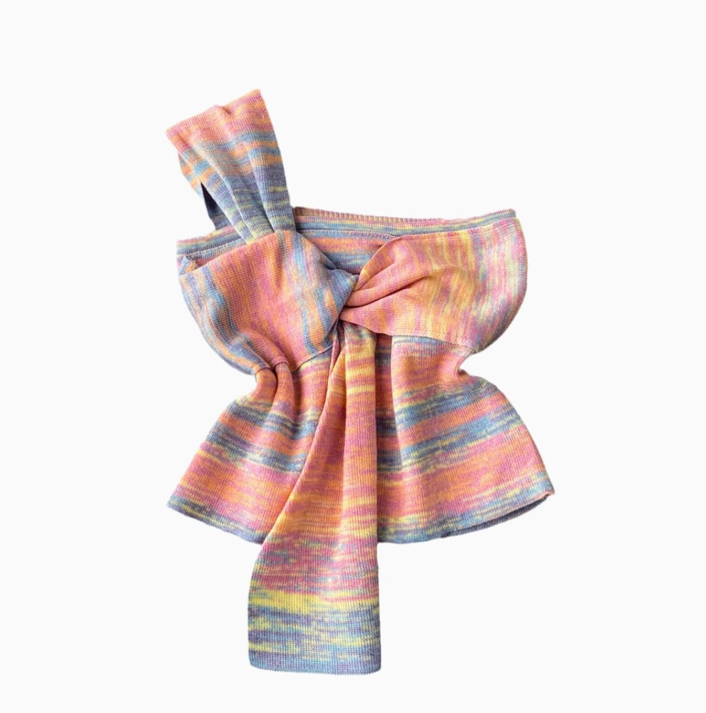 Colorful Striped Knotted One-shoulder Top