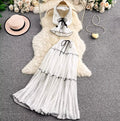 V-neck Halter Top & Mesh Skirt 2Pcs