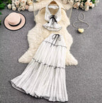 V-neck Halter Top & Mesh Skirt 2Pcs