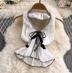 V-neck Halter Top & Mesh Skirt 2Pcs
