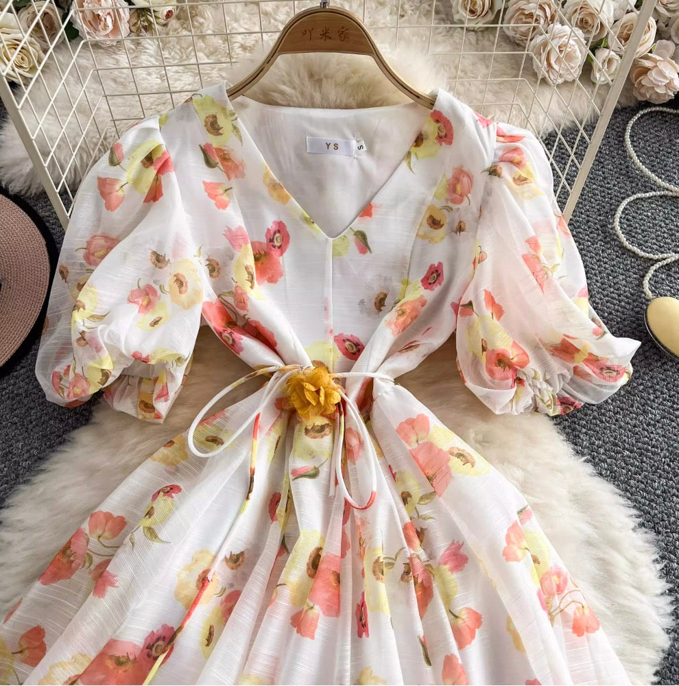 Sweetie V-neck Floral Printed Dress