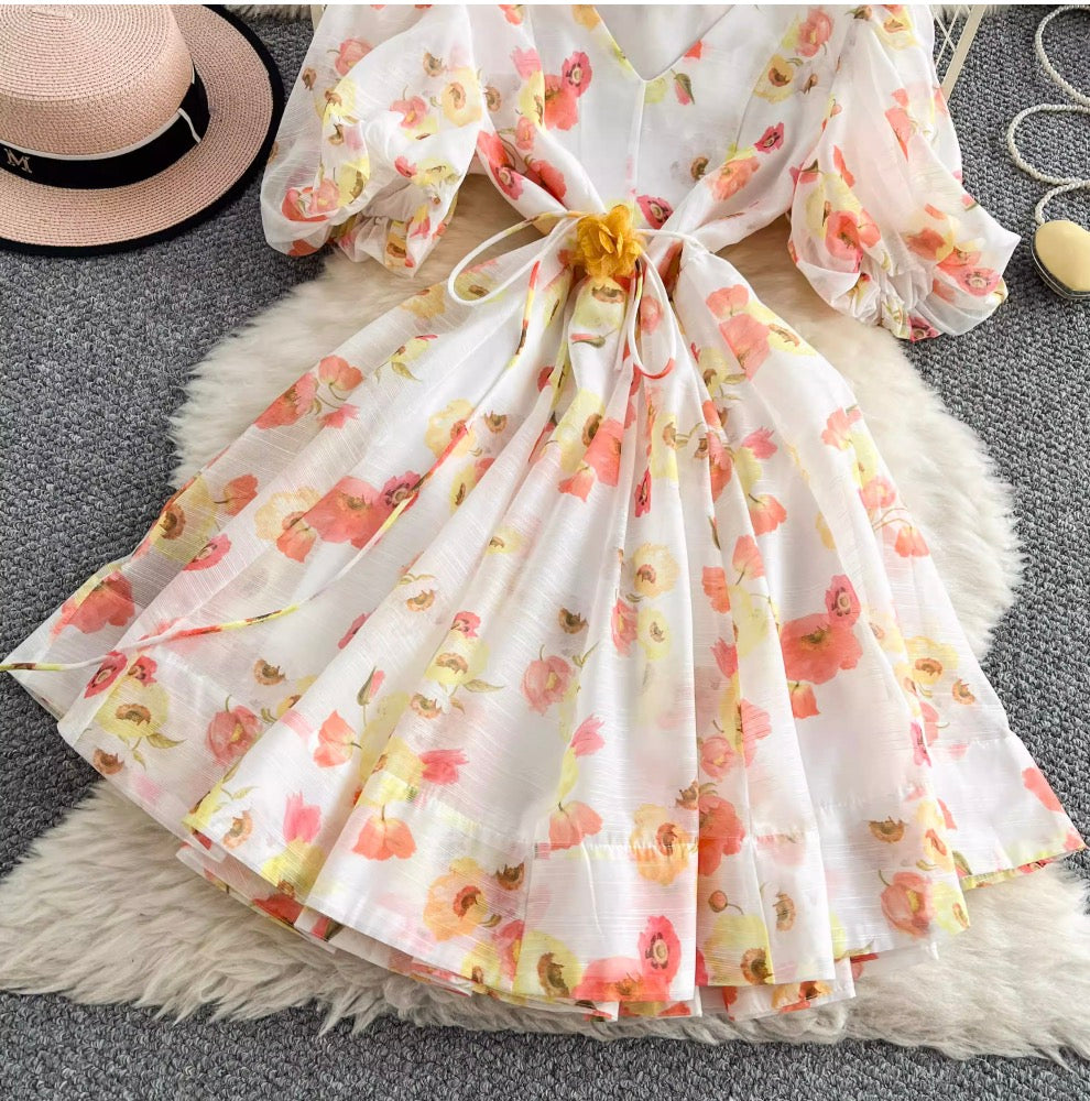 Sweetie V-neck Floral Printed Dress