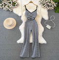 V-neck Houndstooth Tweed Slip Jumpsuits