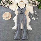 V-neck Houndstooth Tweed Slip Jumpsuits