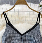 V-neck Houndstooth Tweed Slip Jumpsuits