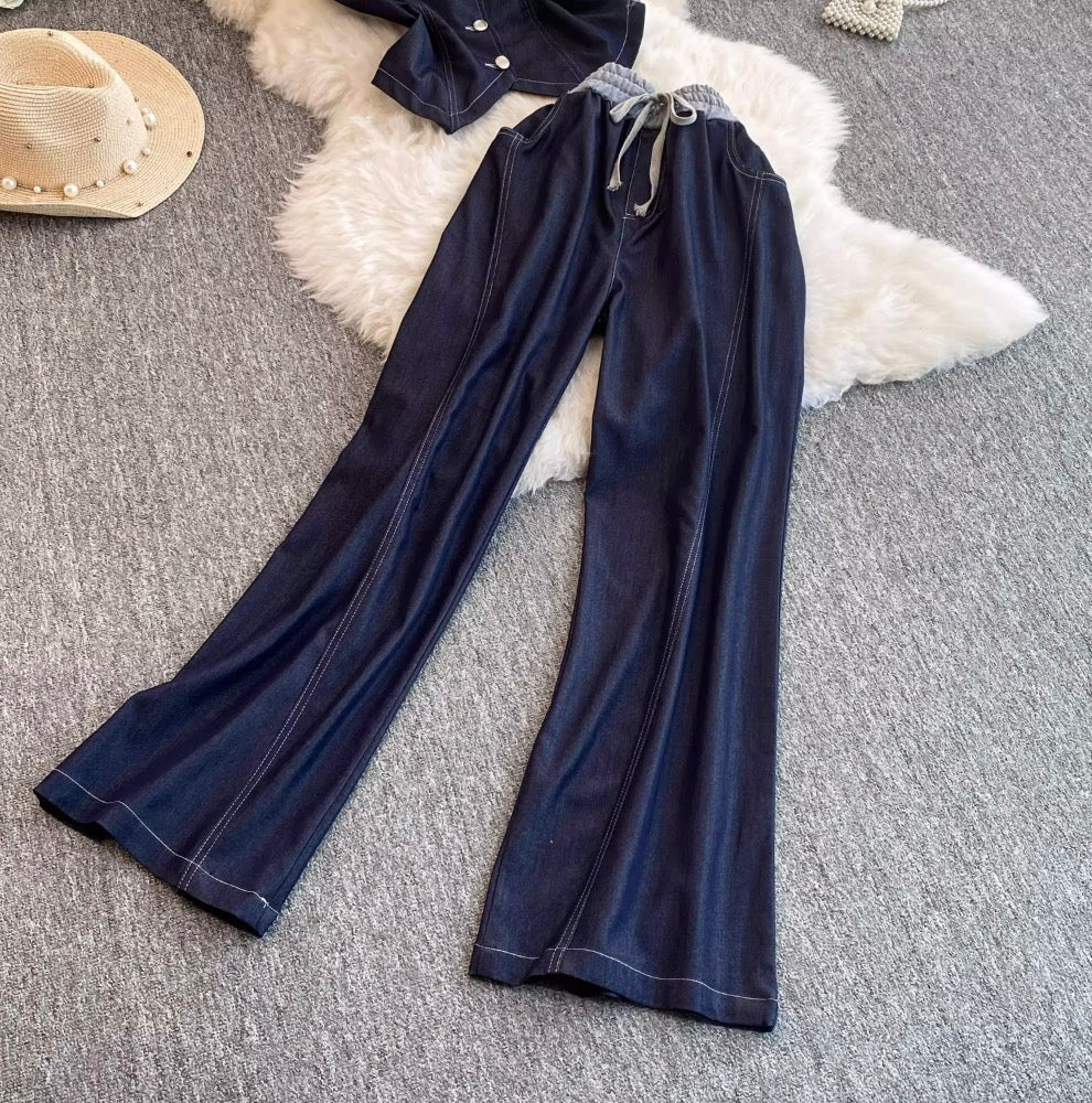 Denim Vest & Wide-leg Jeans 2Pcs
