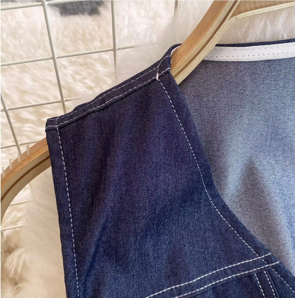 Denim Vest & Wide-leg Jeans 2Pcs