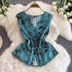 Printed V-neck Top & Trousers 2Pcs