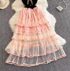 Bow-tie Layered Mesh Patchwork Dress