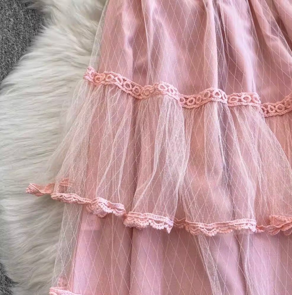 Bow-tie Layered Mesh Patchwork Dress