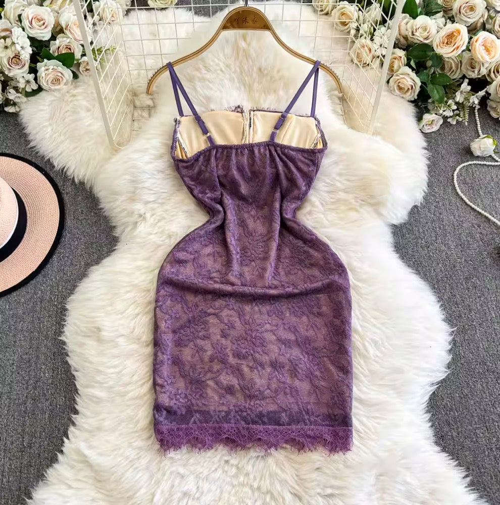 Backless Embroidery Lace Slip Dress