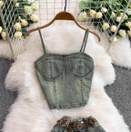 Vintage Denim Camisole & Skirt 2Pcs