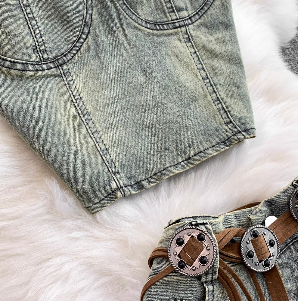 Vintage Denim Camisole & Skirt 2Pcs