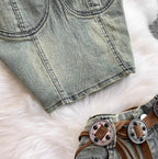 Vintage Denim Camisole & Skirt 2Pcs