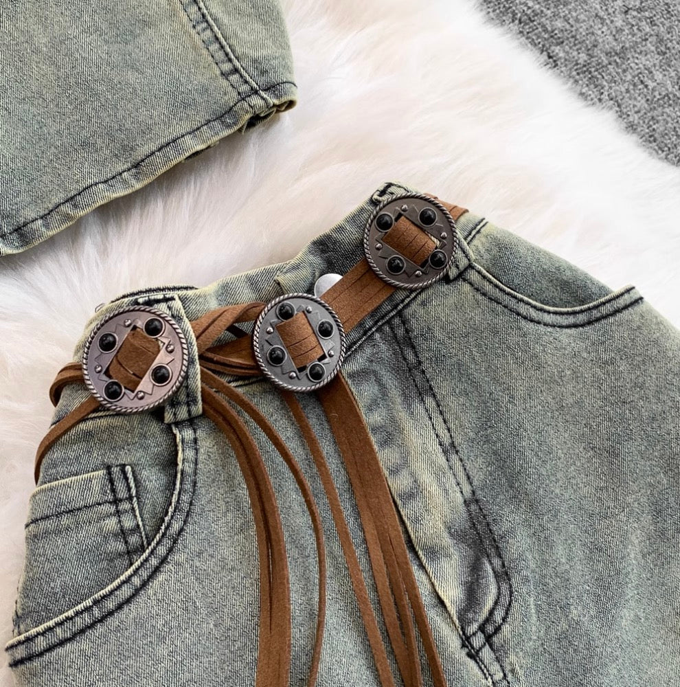 Vintage Denim Camisole & Skirt 2Pcs