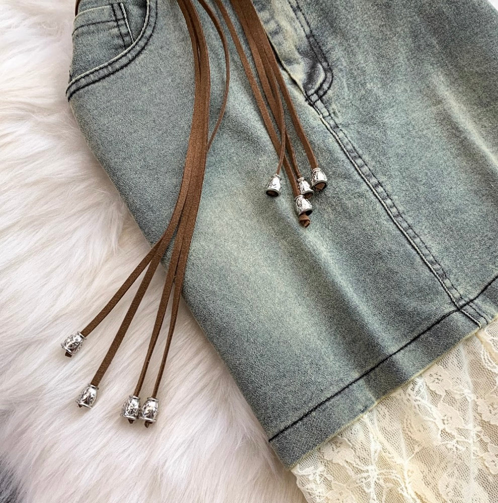 Vintage Denim Camisole & Skirt 2Pcs