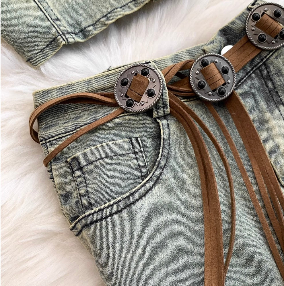 Vintage Denim Camisole & Skirt 2Pcs