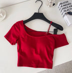 One-shoulder Midriff-baring Padded Top