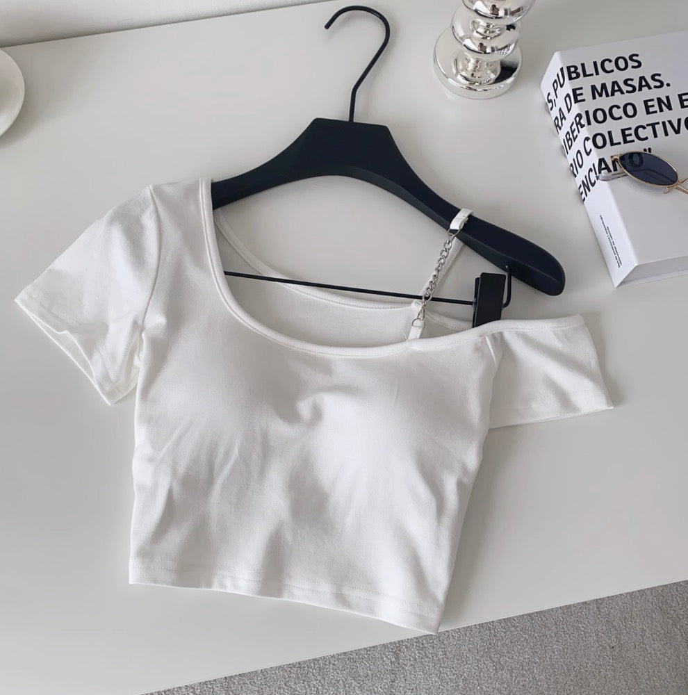 One-shoulder Midriff-baring Padded Top
