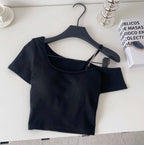 One-shoulder Midriff-baring Padded Top