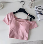 One-shoulder Midriff-baring Padded Top