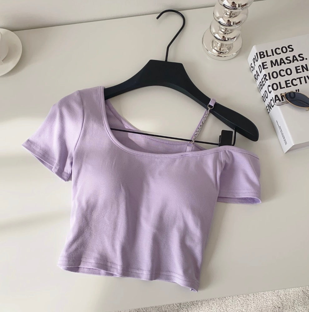 One-shoulder Midriff-baring Padded Top