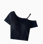 One-shoulder Midriff-baring Padded Top