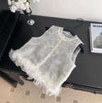 Niche Thin Embroidery White Mesh Top